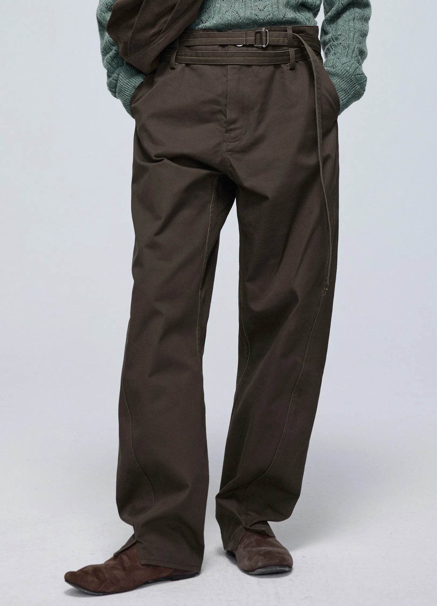 Twisted Belt Cotton Trousers