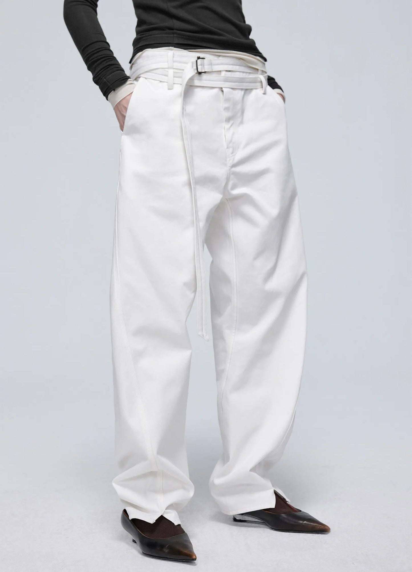 Twisted Belt Cotton Trousers