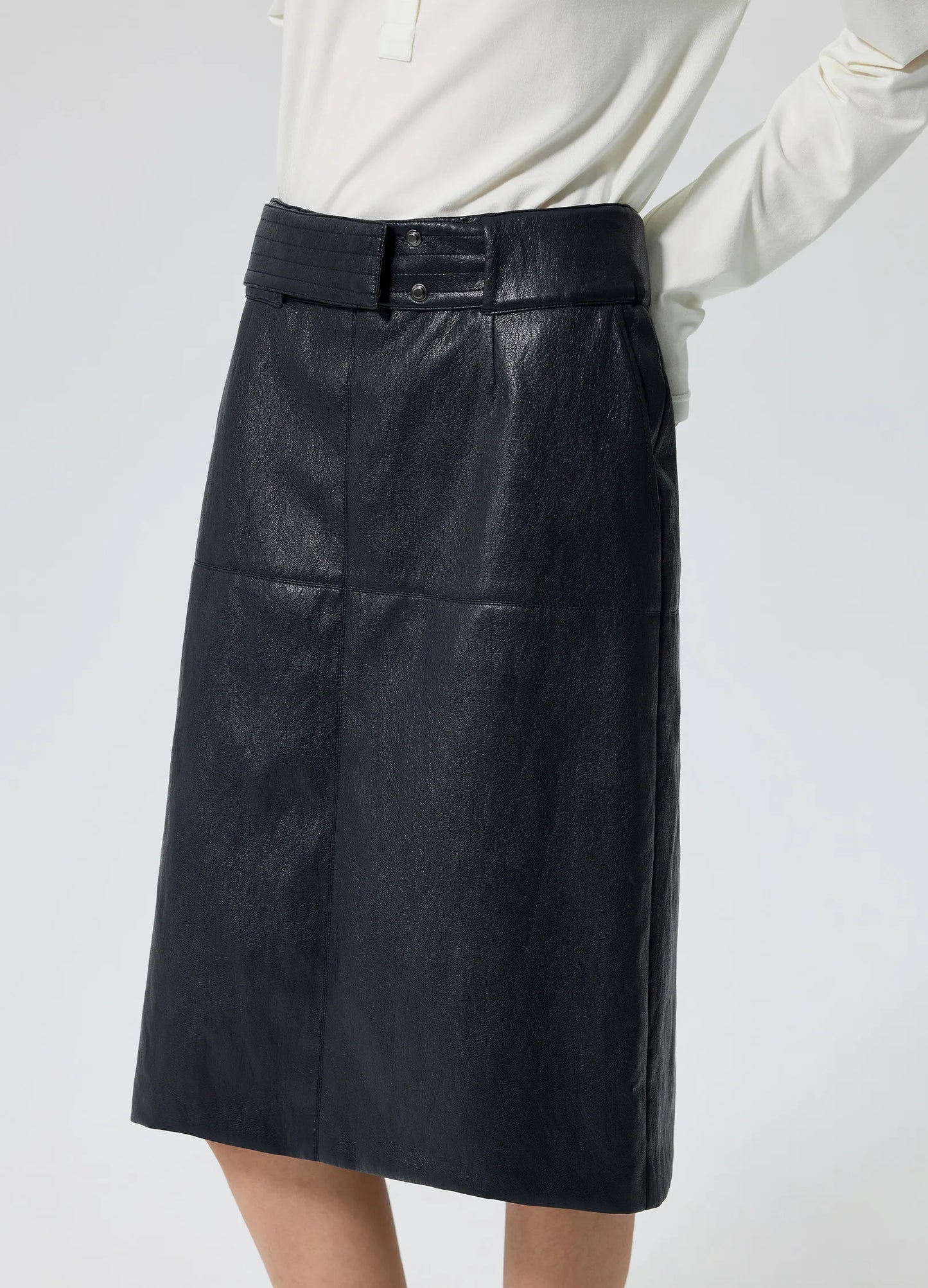 Wide-Belt Leather Skirt