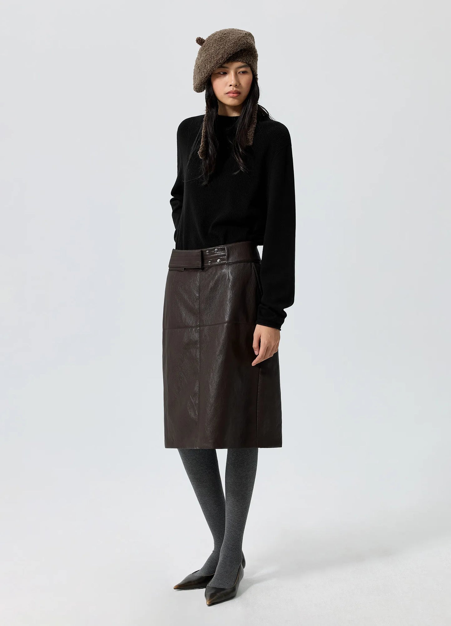 Wide-Belt Leather Skirt