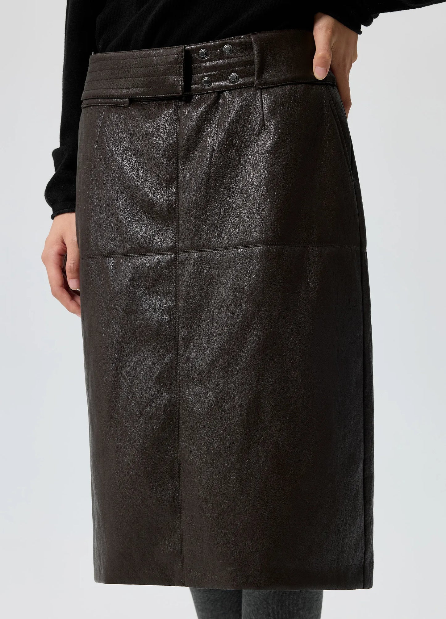 Wide-Belt Leather Skirt