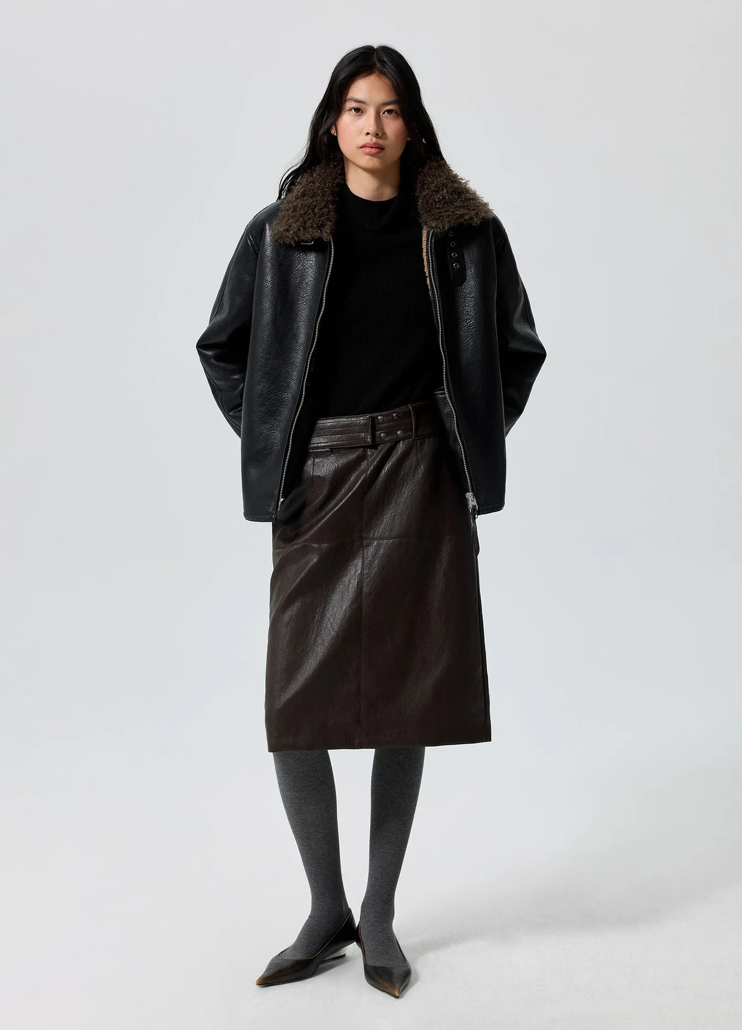 Wide-Belt Leather Skirt