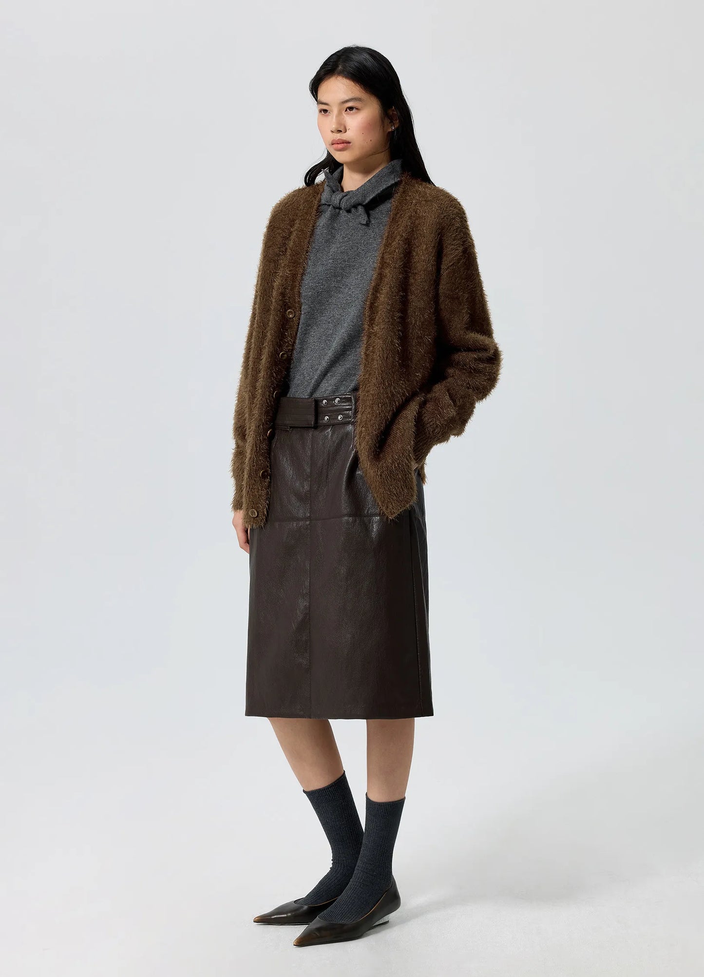 Wide-Belt Leather Skirt