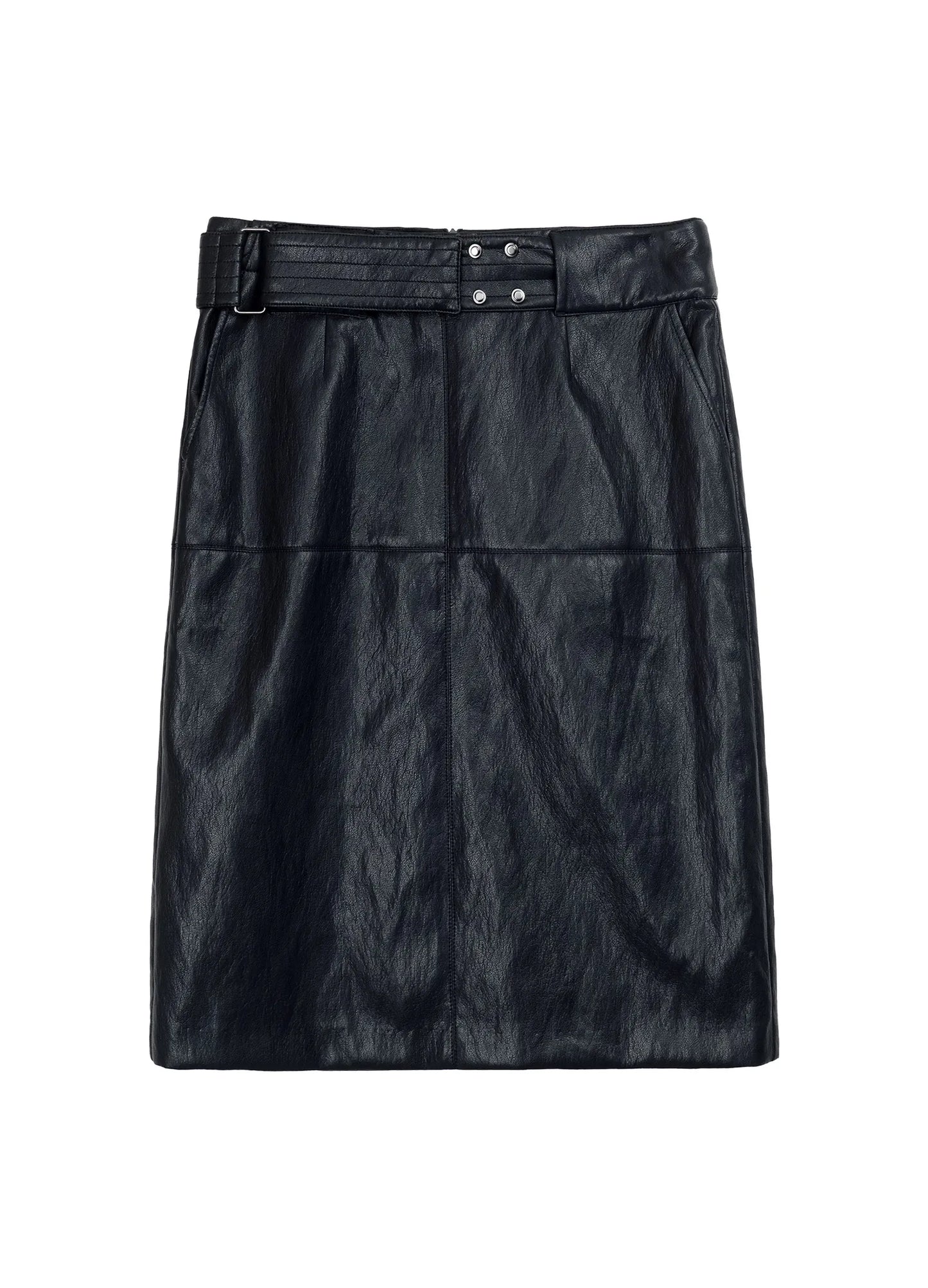 Wide-Belt Leather Skirt