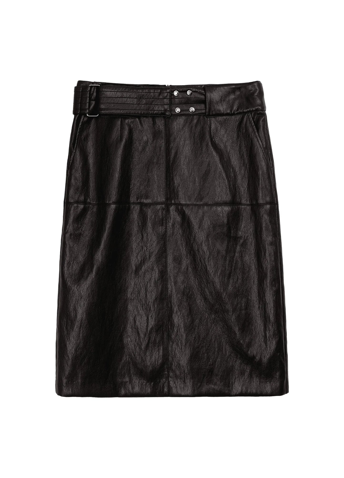 Wide-Belt Leather Skirt