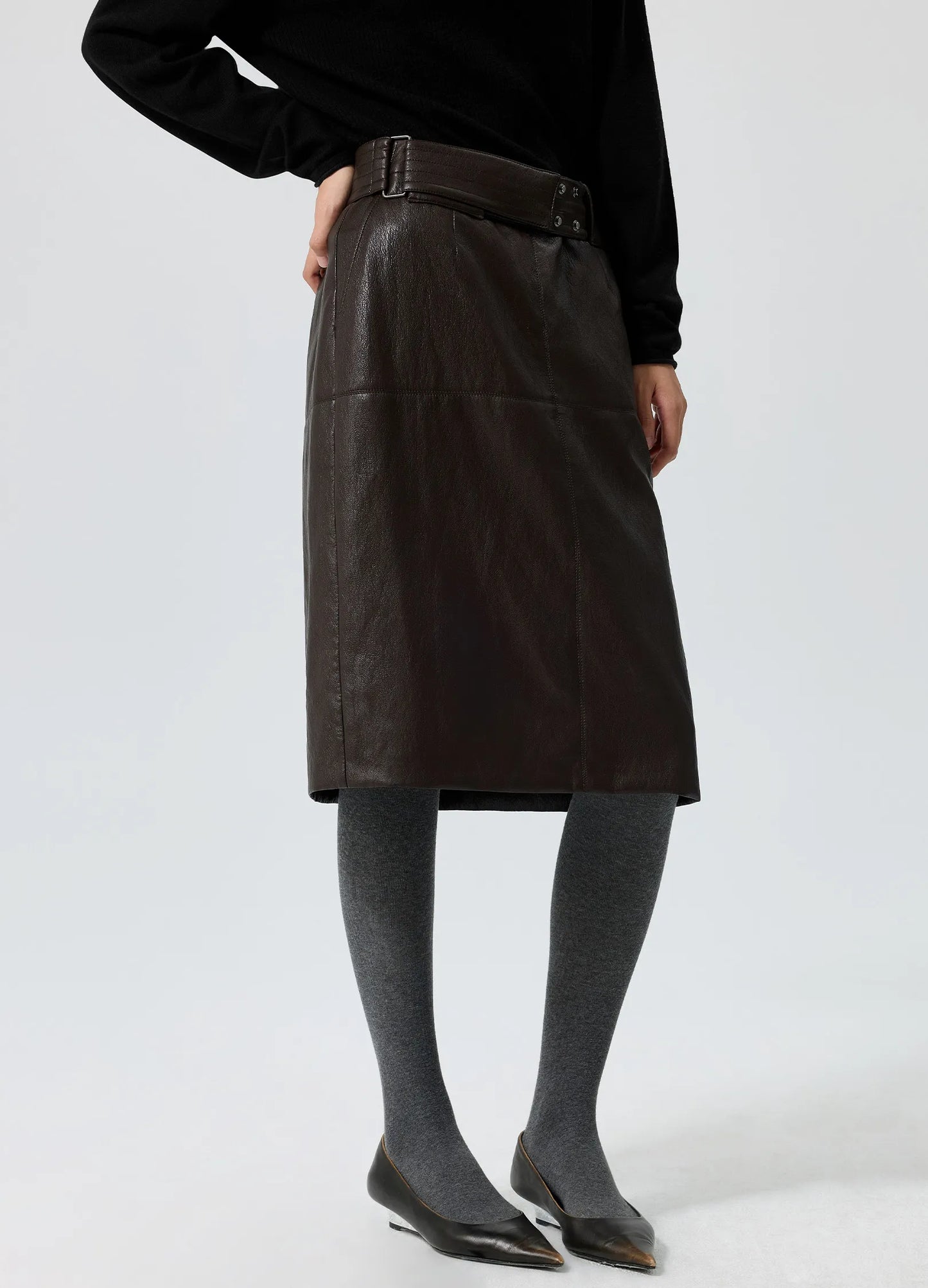 Wide-Belt Leather Skirt