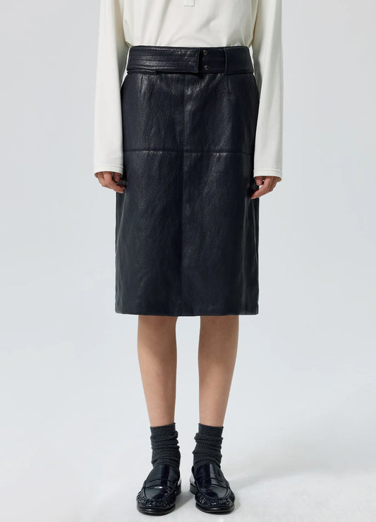 Wide-Belt Leather Skirt