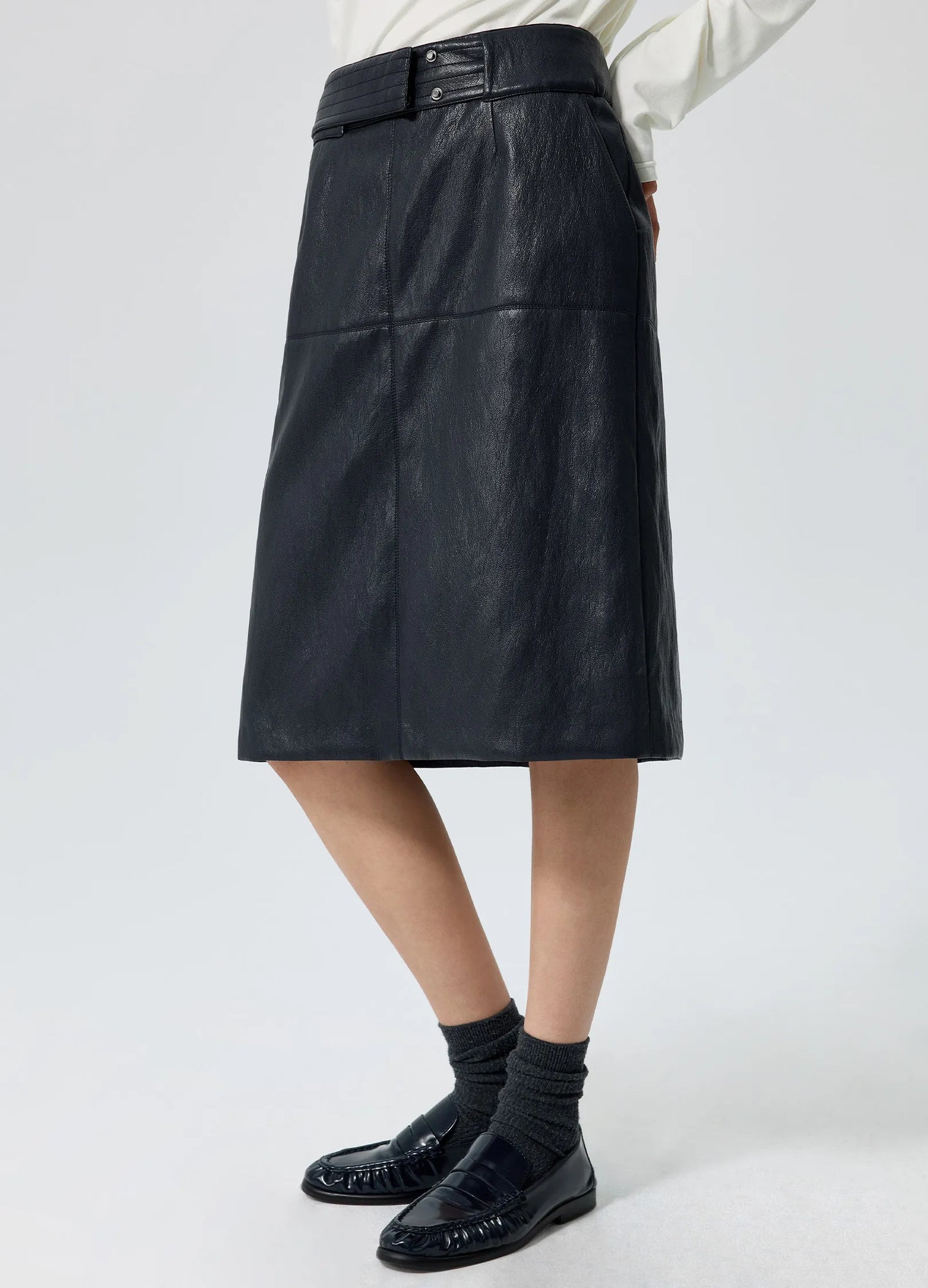 Wide-Belt Leather Skirt
