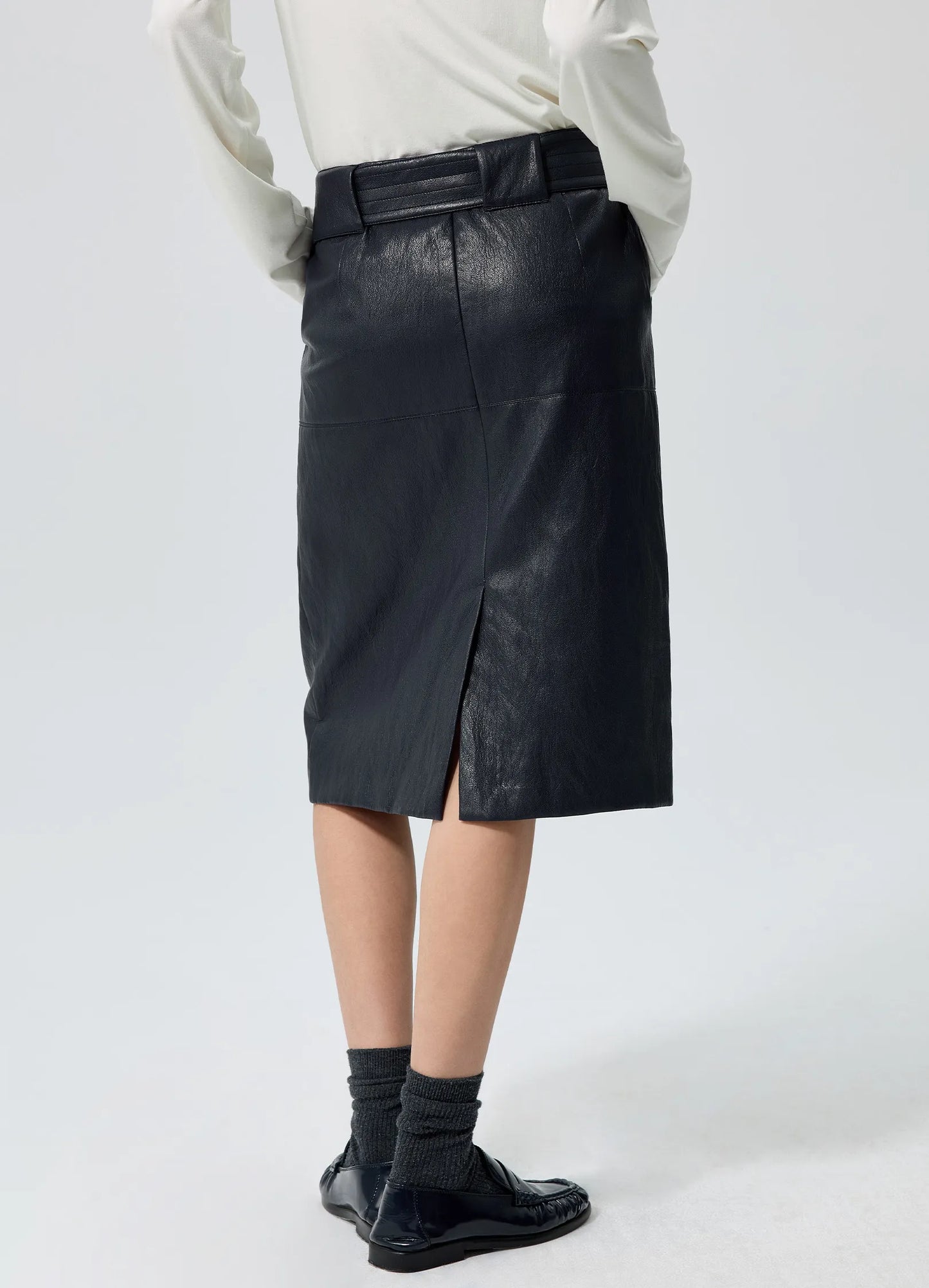 Wide-Belt Leather Skirt