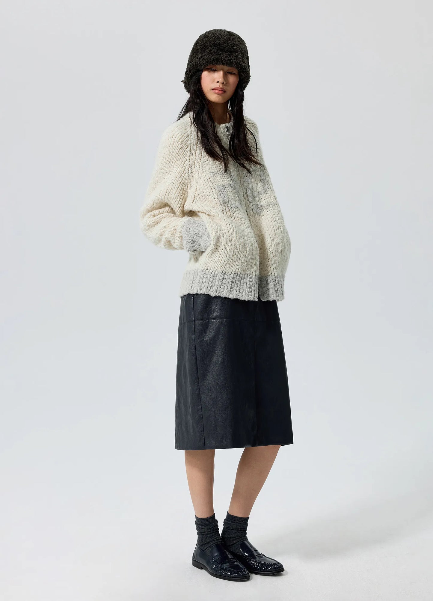 Wide-Belt Leather Skirt