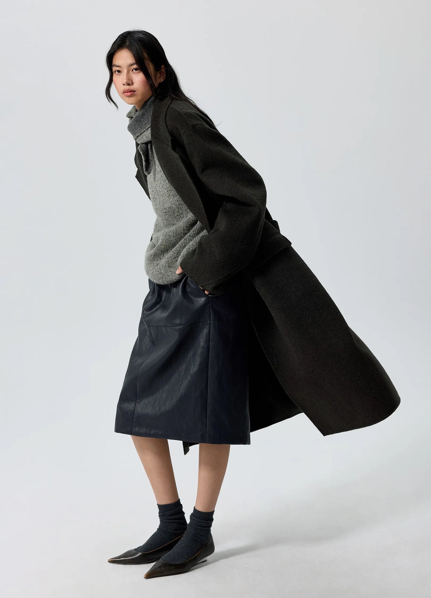 Wide-Belt Leather Skirt