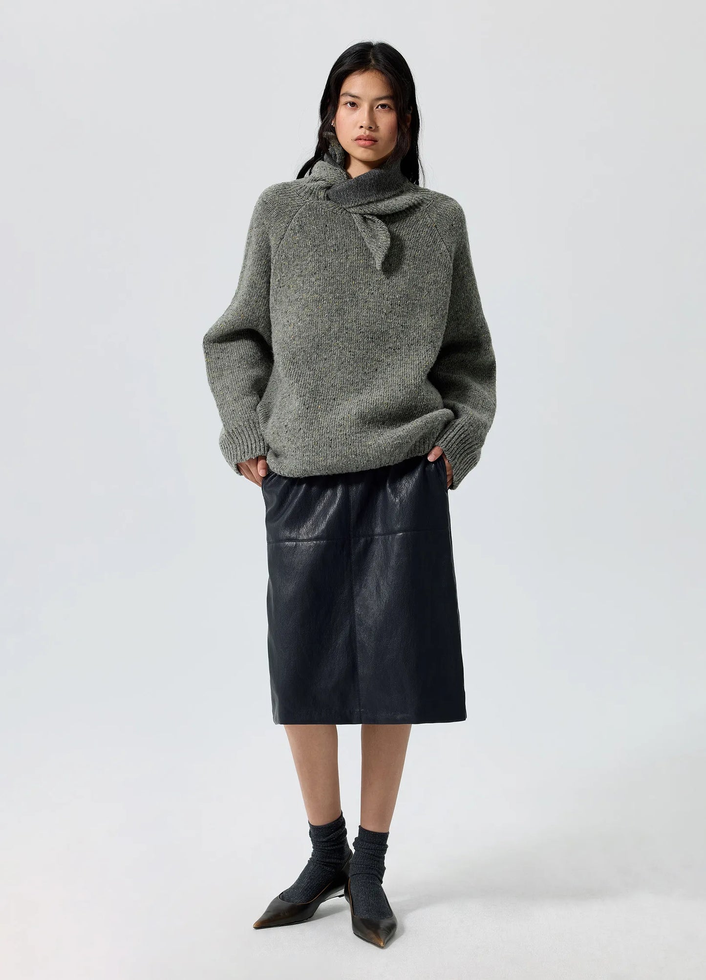 Wide-Belt Leather Skirt