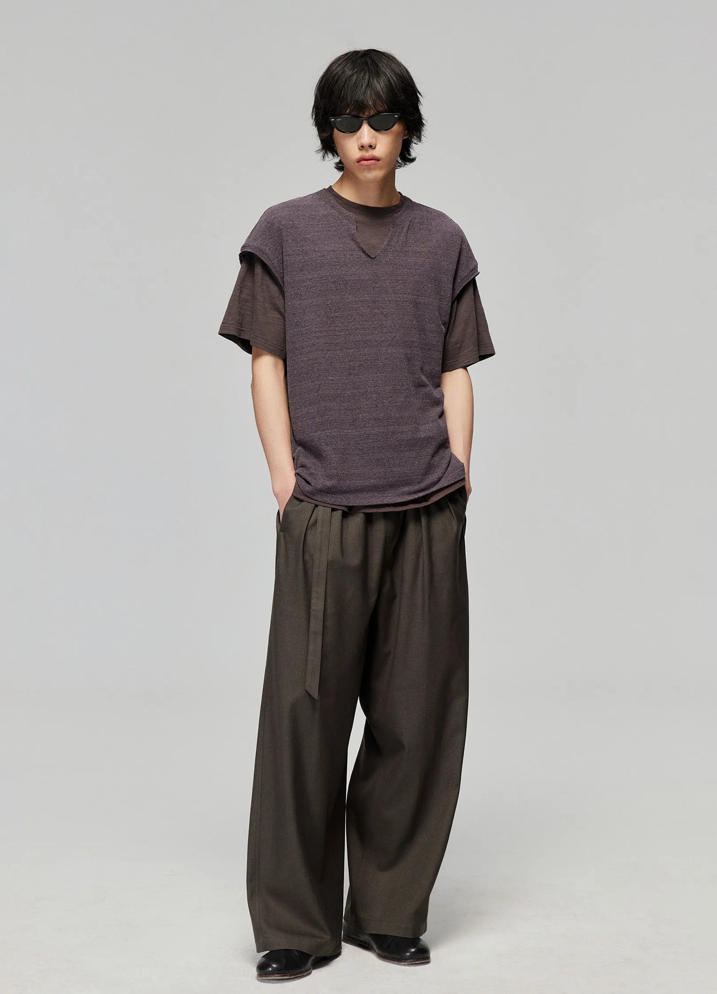 Wide Pleated Stretch Trousers