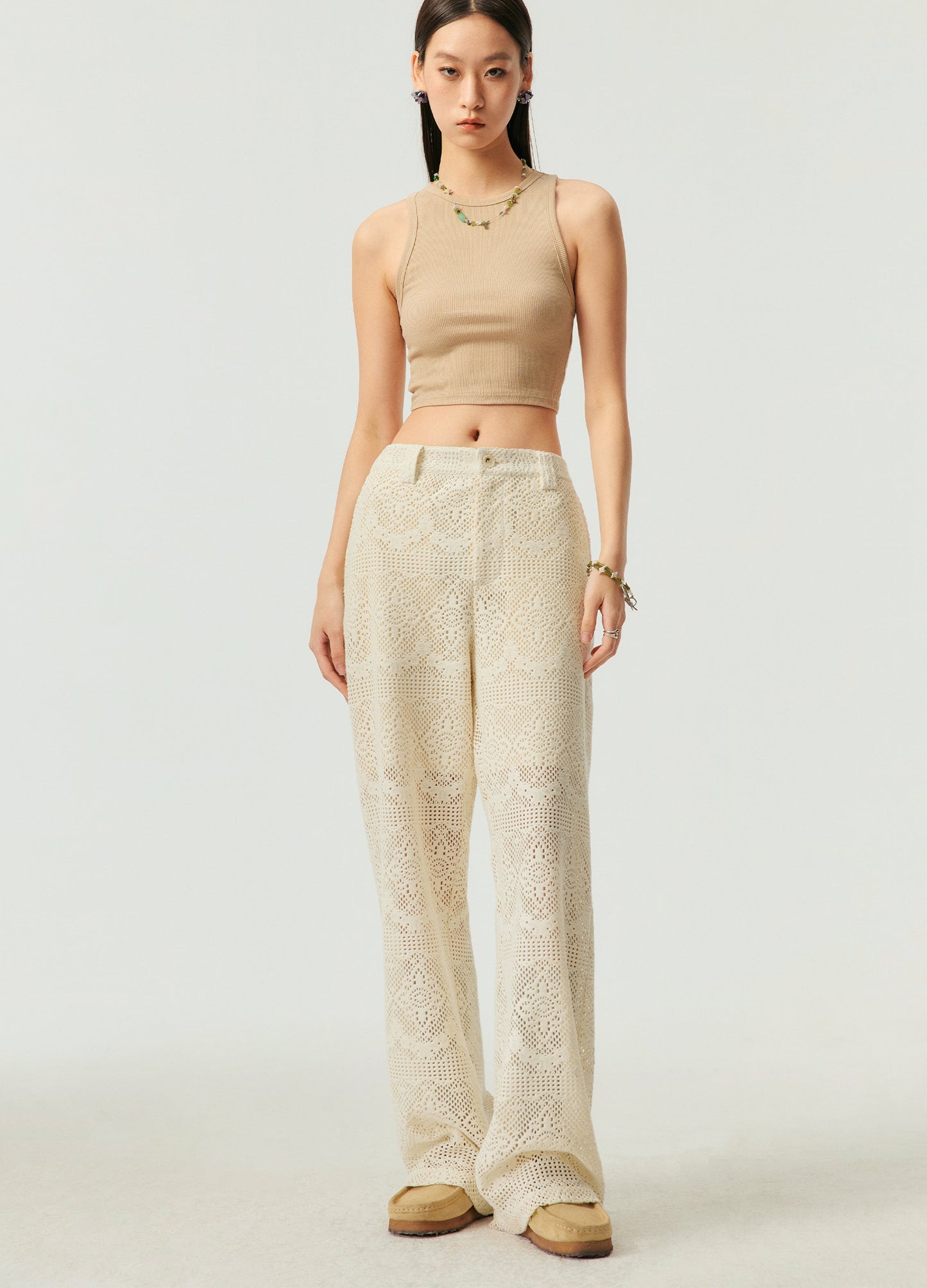 Hollow Lace Wide Trousers