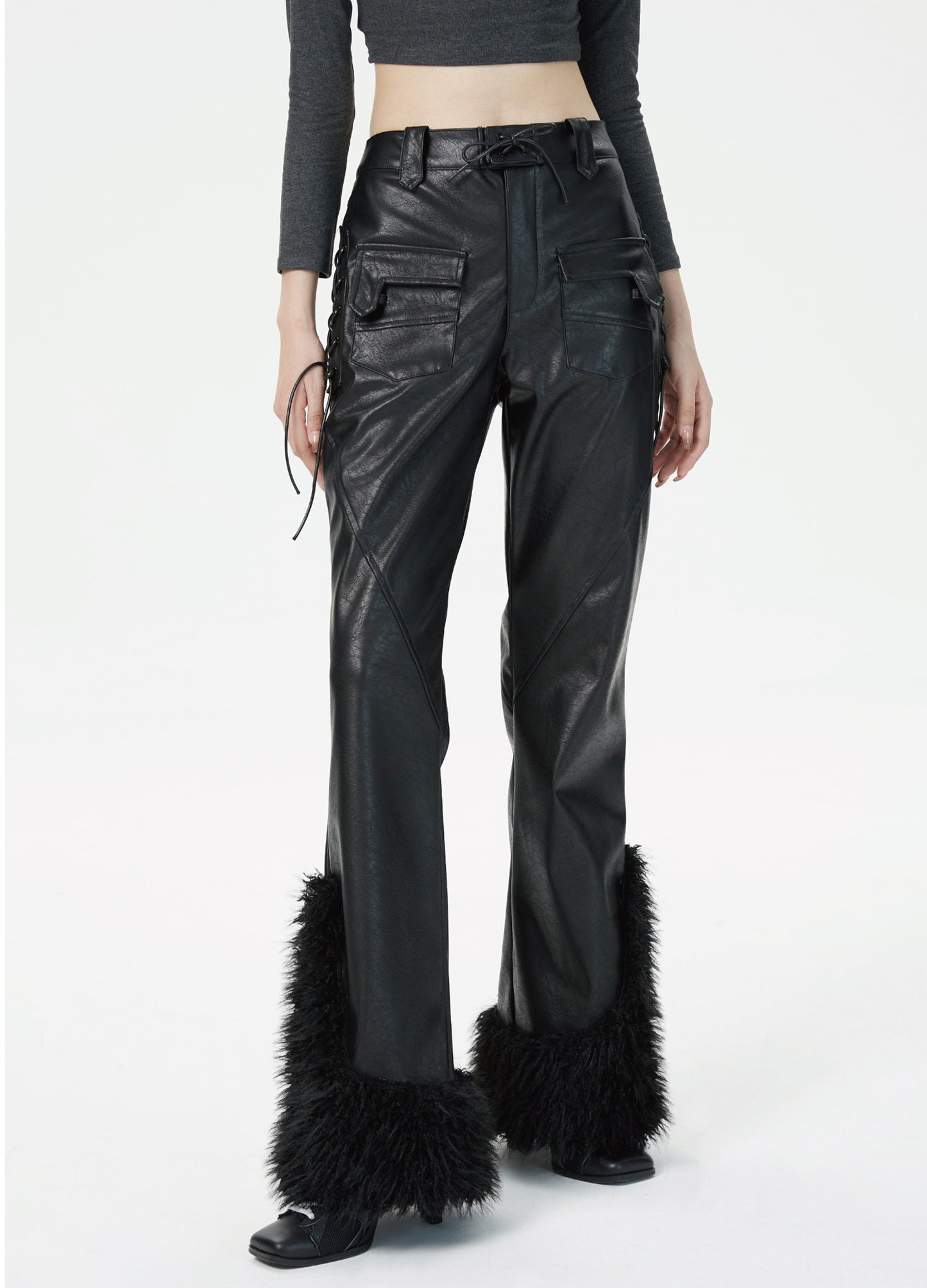 Puffy Flared Leather Trousers